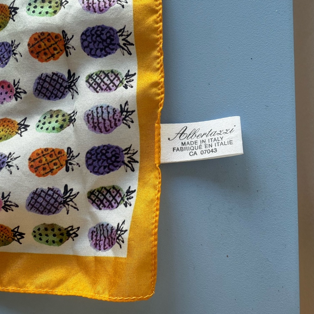 Alberta Ferretti Multicolor Pineapple Scarf/ Pocket Square or Tea Cloth